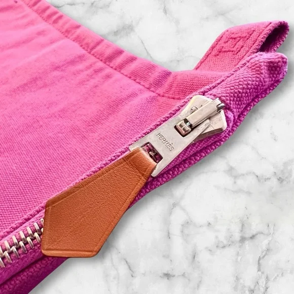 Hermès Paris Large Bora Bora Pink Cotton Canvas Flat Zip Pouch - Picture 7 of 14